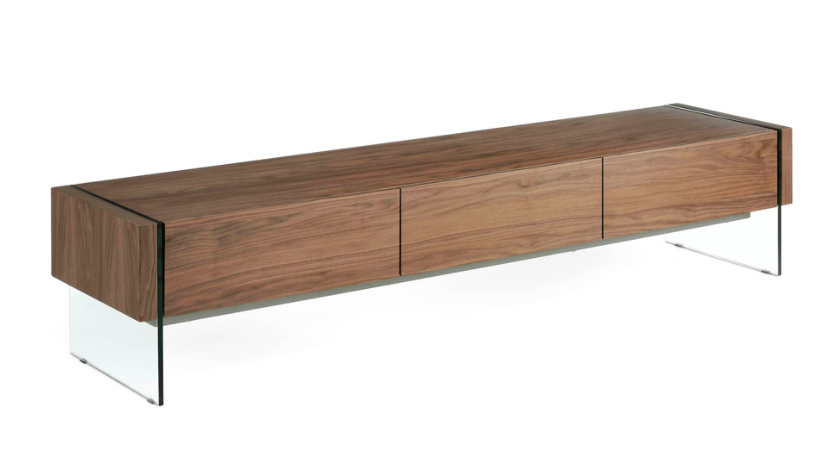 Mueble TV Oscar de madera nogal y cristal templado 188x45cm