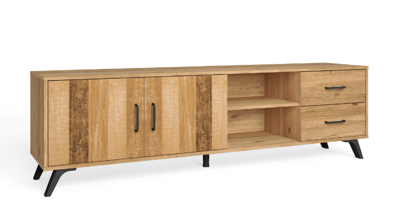 Mueble TV nordic en madera natual serigrafia 180x40cm