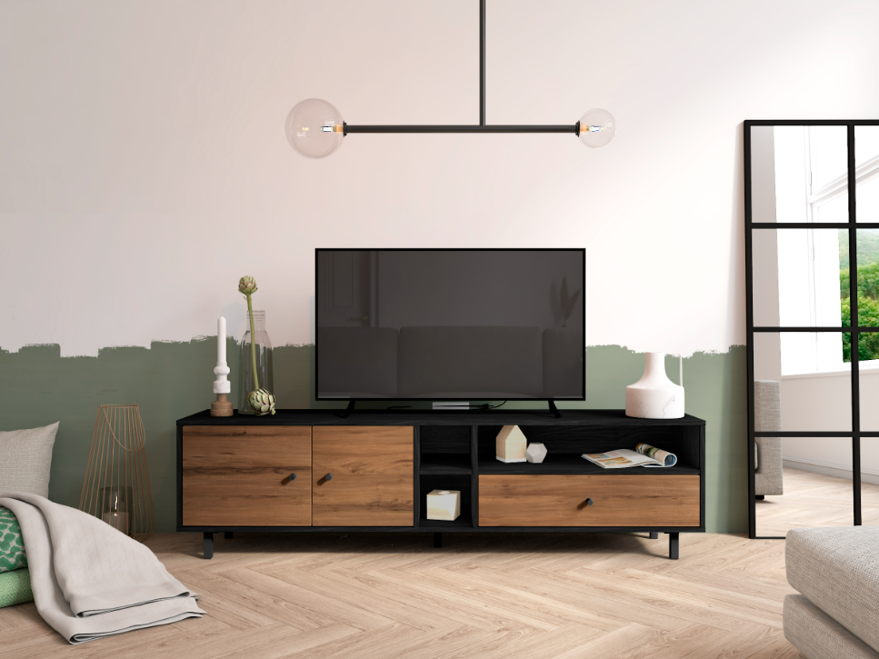 Mueble TV Roald en madera grafito 180x40cm