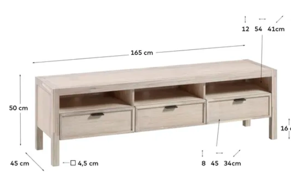 Mueble TV Tristan madera maciza de acacia 165x50 cm