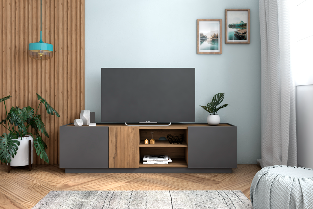 Mueble TV Udine en color pizarra y sabi 180x42cm