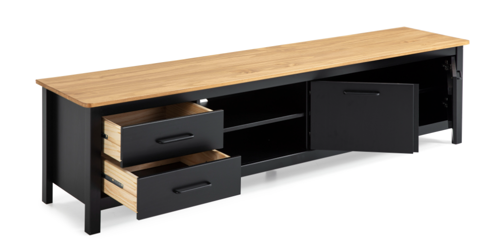 Mueble TV Vega madera de pino negro 180cm