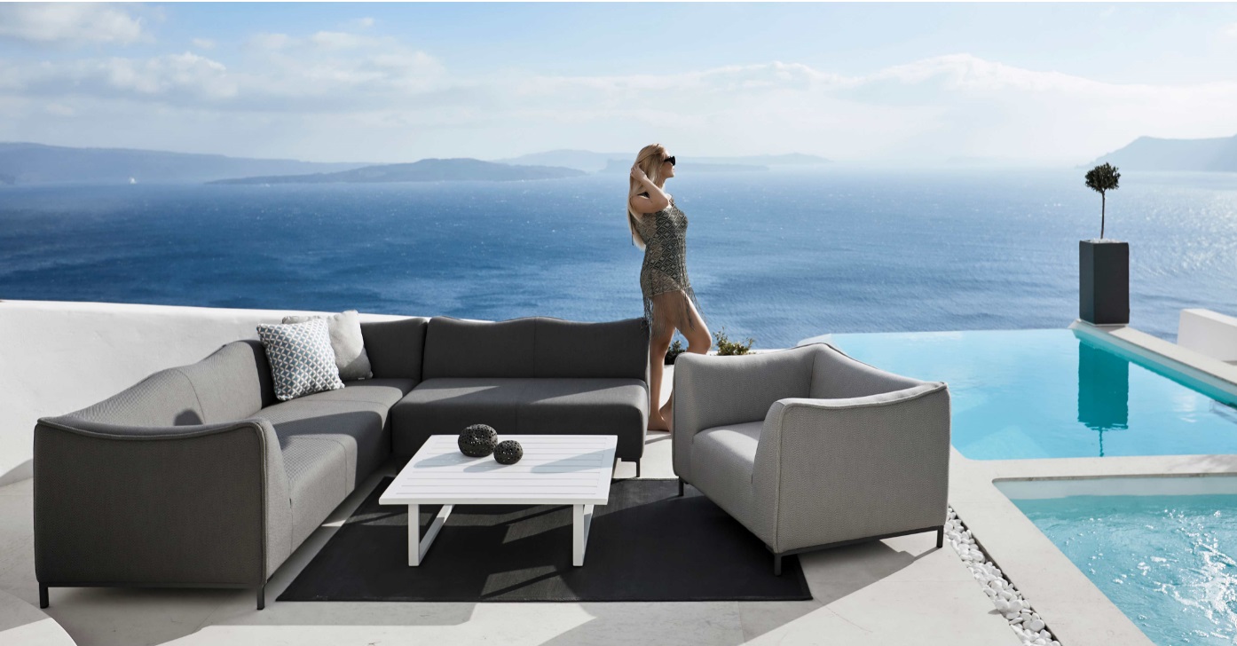 Naxos set Sofa esquinero 5 plazas terraza lounge tapizado gris