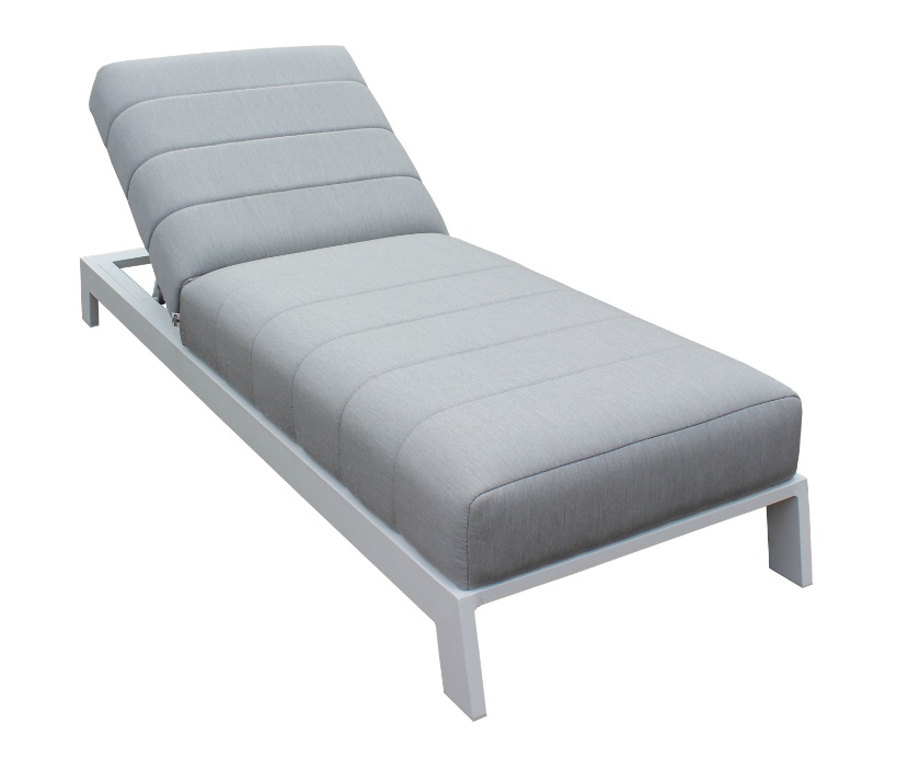 NILO tumbona terraza lounge tapizado gris aluminio blanco