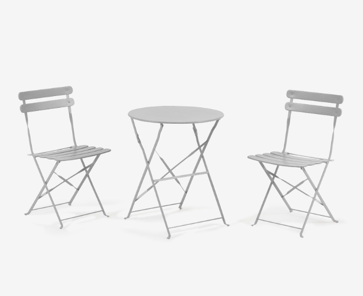 Set de exterior Benidorm de mesa y 2 sillas plegables acero gris claro