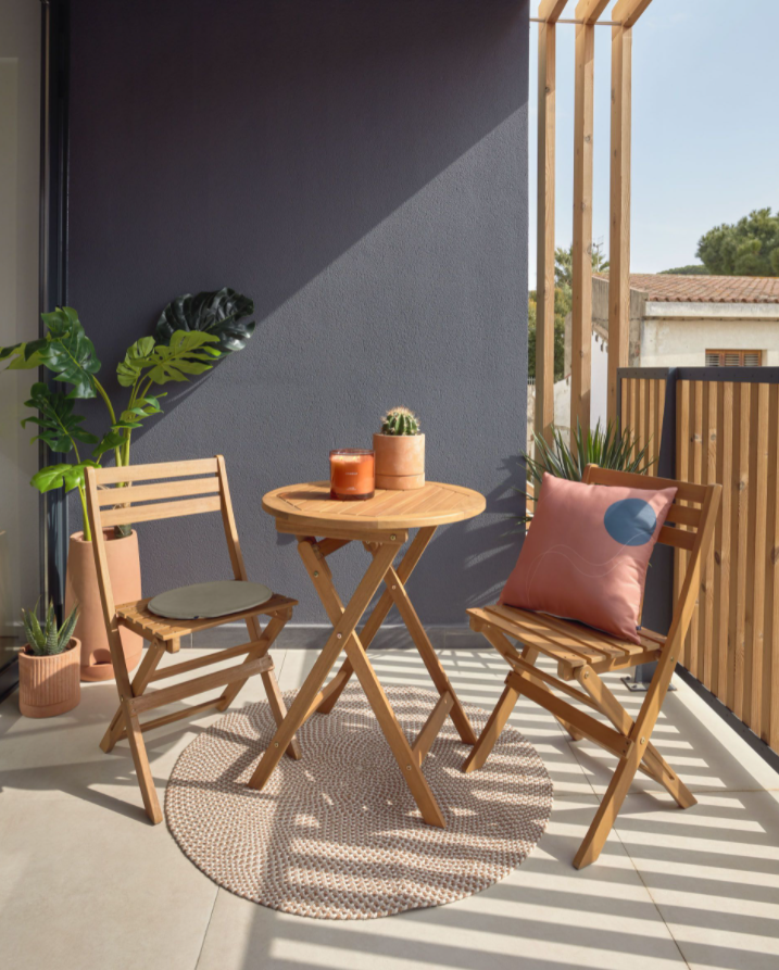 Set de exterior Armonia de mesa y 2 sillas plegables de madera maciza acacia