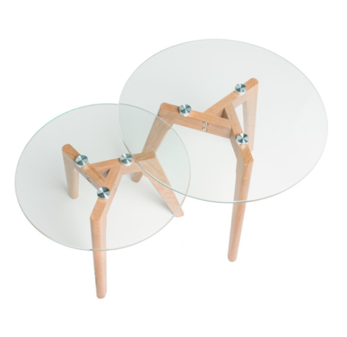 Set mesas centro Abel cristal-roble 50-40cm