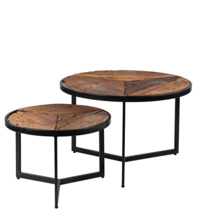 Set mesas de centro Kian madera y hierro 70 y 50cm