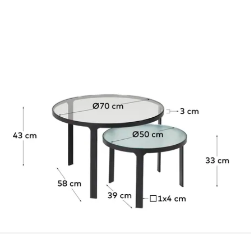 Set mesas auxiliares nido cristal templado 70/50cm
