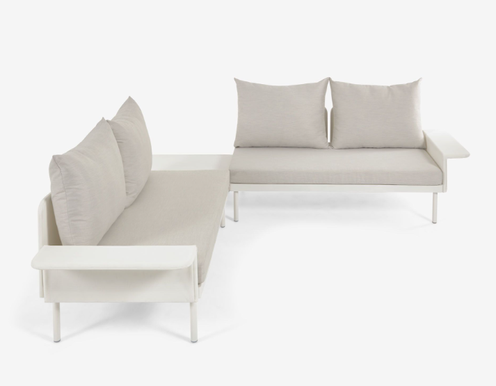Set exterior Segorbe de sofá rinconero y mesa aluminio blanco mate 164cm