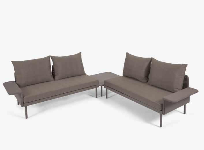 Set exterior Segorbe de sofá rinconero y mesa aluminio marrón mate 164cm