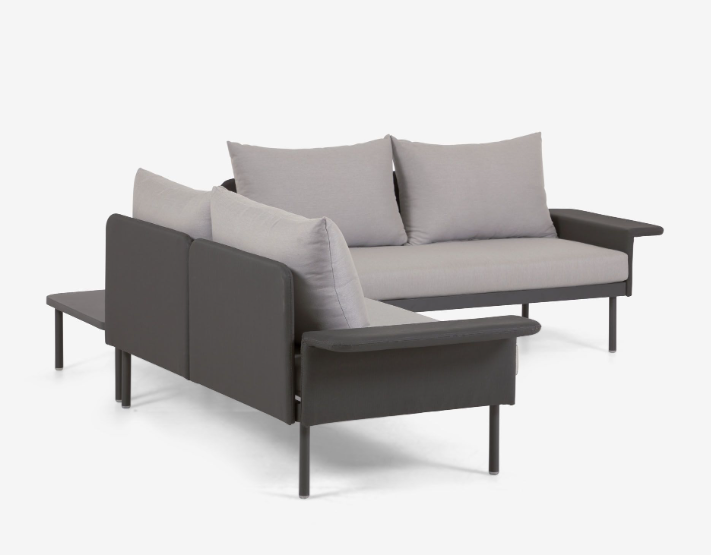 Set exterior Segorbe de sofá rinconero y mesa aluminio negro mate 164cm