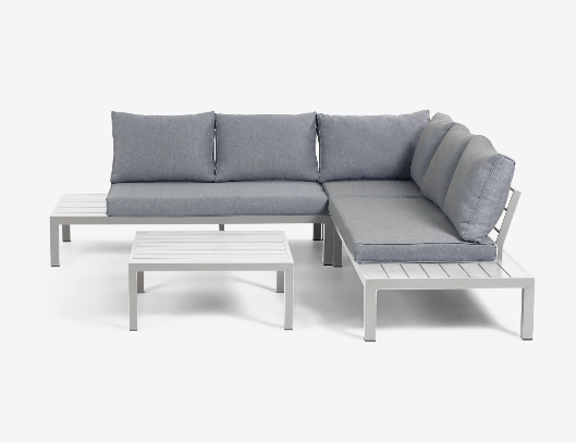 Set de exterior Salamandra de sofá rinconero 5 plazas y mesa de aluminio blanco