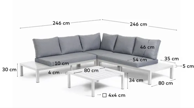 Set de exterior Salamandra de sofá rinconero 5 plazas y mesa de aluminio blanco