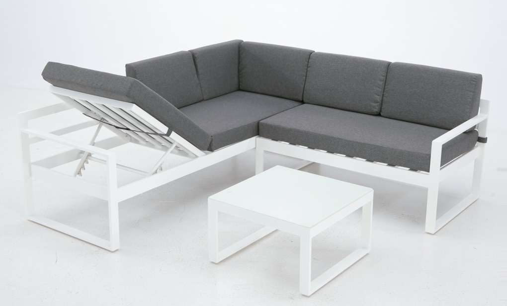 Set Zurich sofa rinconera aluminio blanco