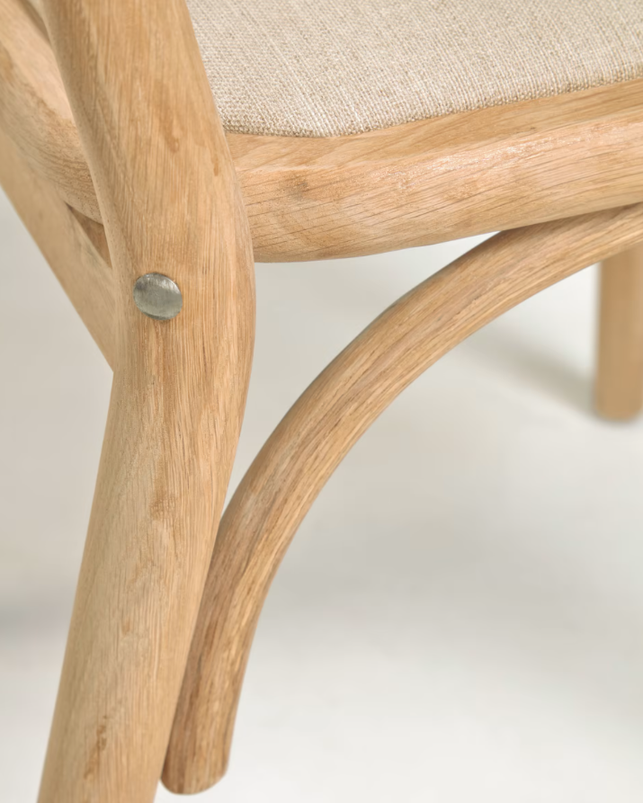 Silla Mareti madera maciza de roble natural y asiento de tela