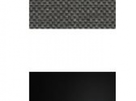 Silla tapizada en tela con ribetes negros y estructura de acero negro