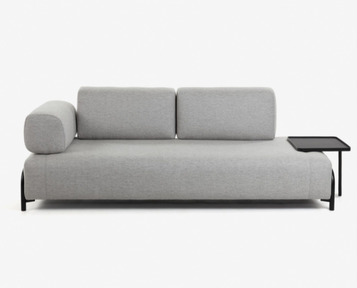 Sofa Damini 3 plazas gris claro con bandeja 252cm