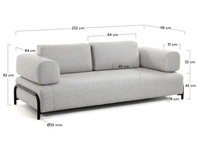 Sofa Damini 3 plazas gris claro 232cm