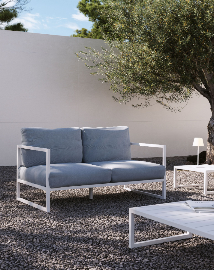 Sofá de exterior Benissa 2 plazas azul y aluminio blanco 150cm