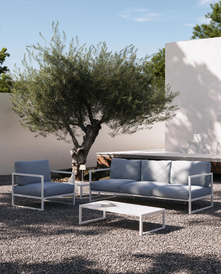 Sofá de exterior Benissa 2 plazas azul y aluminio blanco 150cm