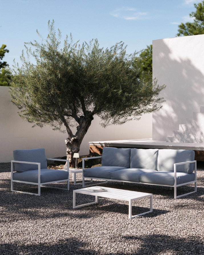 Sofá de exterior Benissa 3 plazas azul y aluminio blanco 222cm