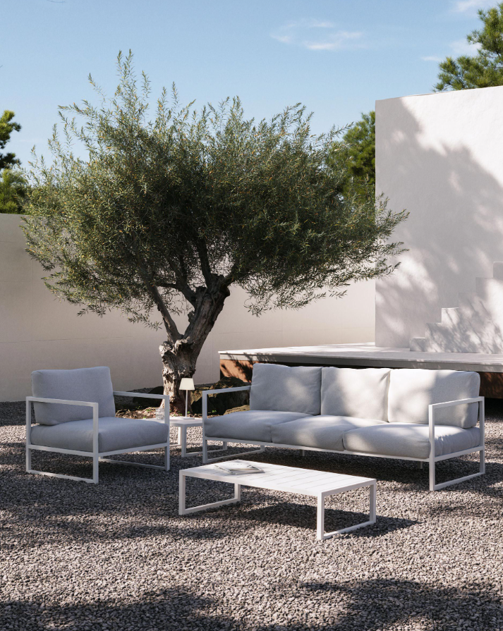 Sofá de exterior Benissa 3 plazas blanco y aluminio blanco 222cm