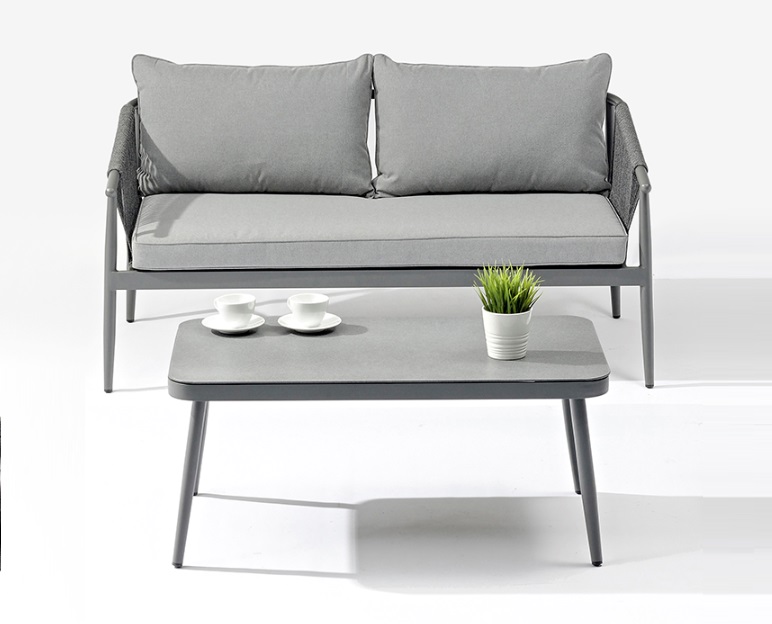 Set sofas jardin Zadar aluminio cuerda gris
