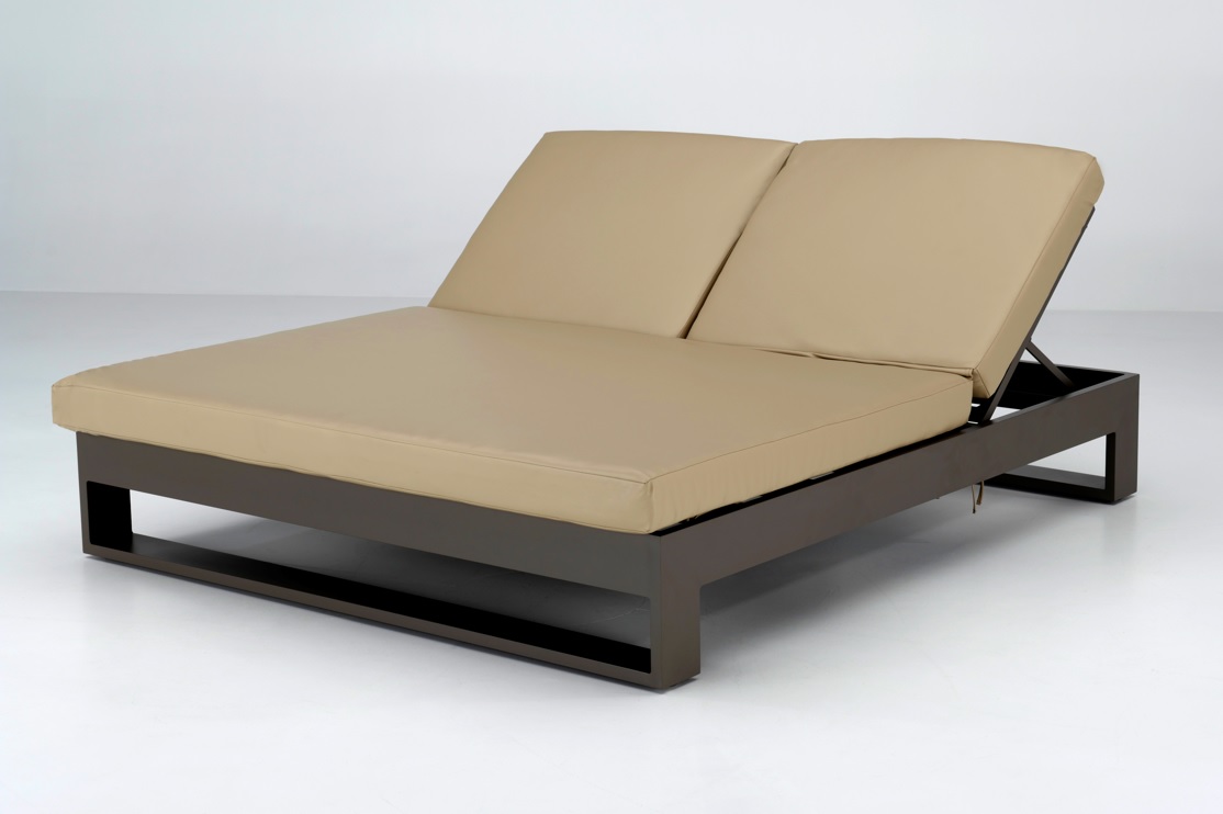 Tumbona lounge doble aluminio marron piel nautica beige Lotus
