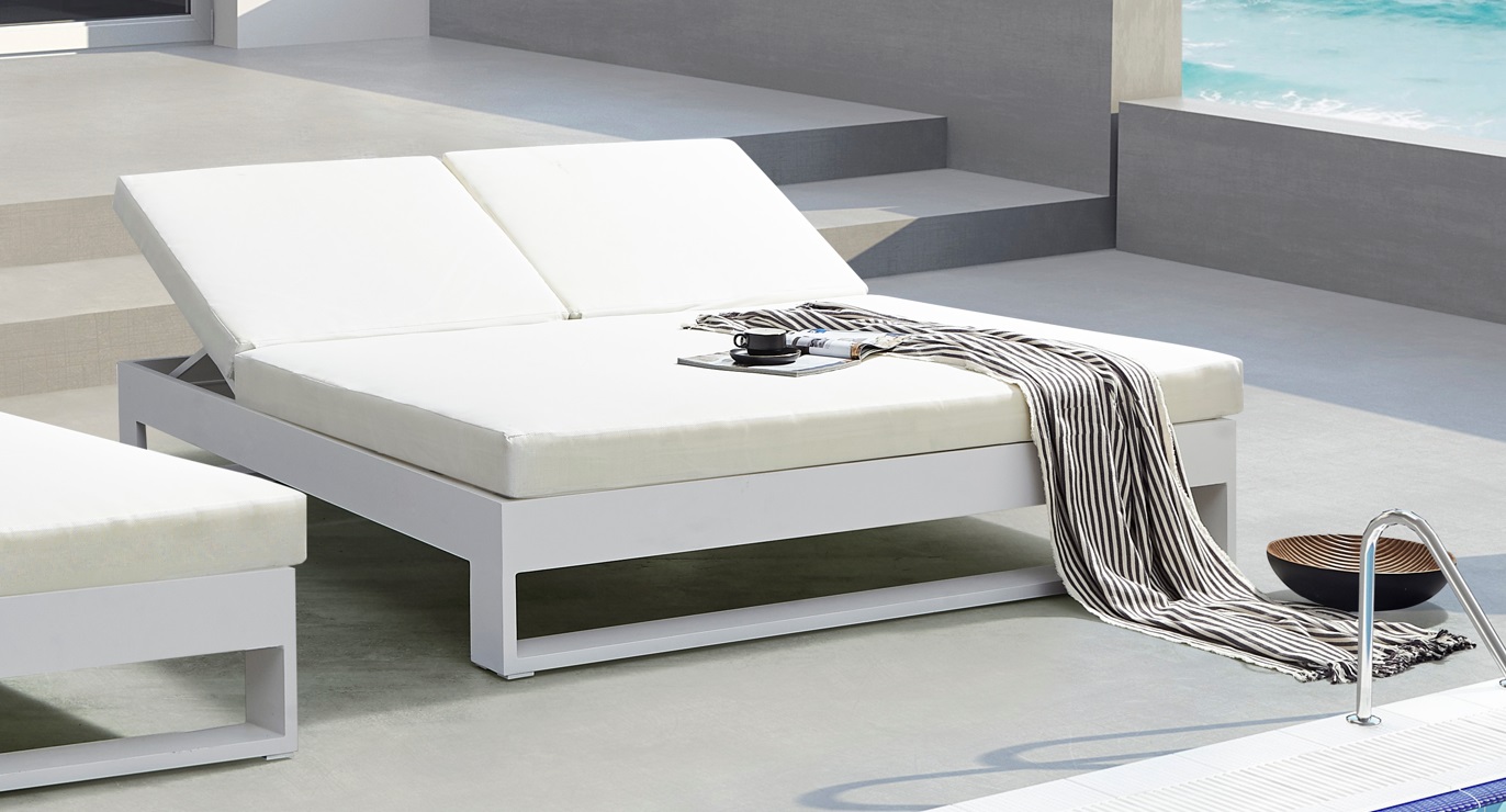 Tumbona lounge doble aluminio piel nautica blanco Tequise