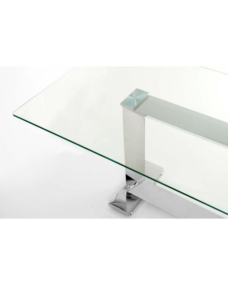 Mesa de comedor Hudson cristal acero inox brillo 180x90