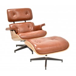 Lounge Chair con ottoman piel marrón madera de palo rosa