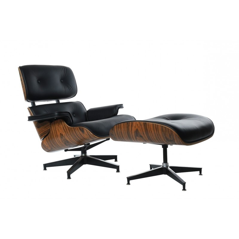 Lounge Chair con ottoman madera piel negro