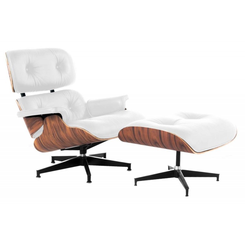 Butaca Lounge Chair similpiel con ottoman blanco