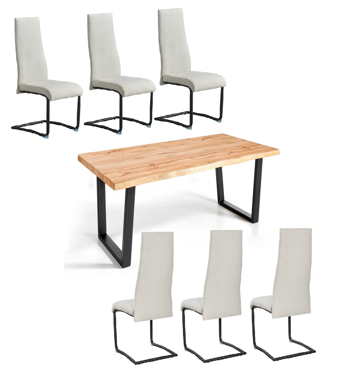 Conjunto de comedor mesa rustica canada sillas roma tela beige