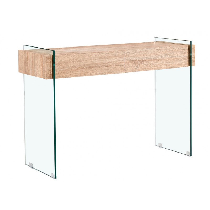 Consola Libra cristal transparente con cajones de madera 120x40 cm