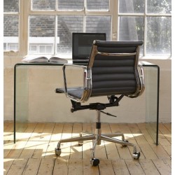 Mesa escritorio de cristal curvado transparente 125x70