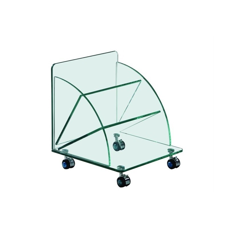 Mesa de diseño con ruedas cristal curvado