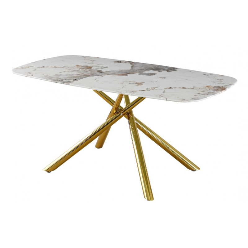Mesa de cristal Zahra efecto mármol patas de metal dorado 160x90cm