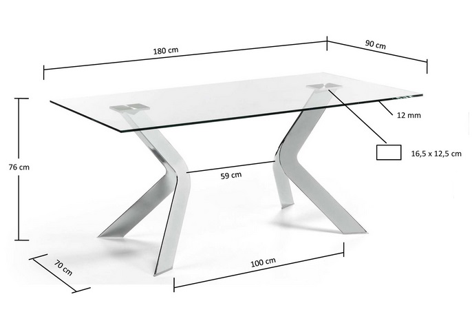 mesa cristal acero cromada Allure 180x90