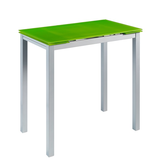Conjunto de cocina mesa alta extensible cristal verde Mimes con taburetes tapizados