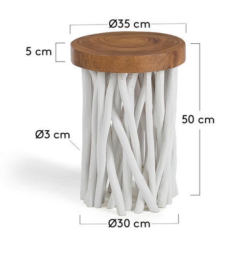 Mesa auxiliar ramas madera blanco natural 50x35