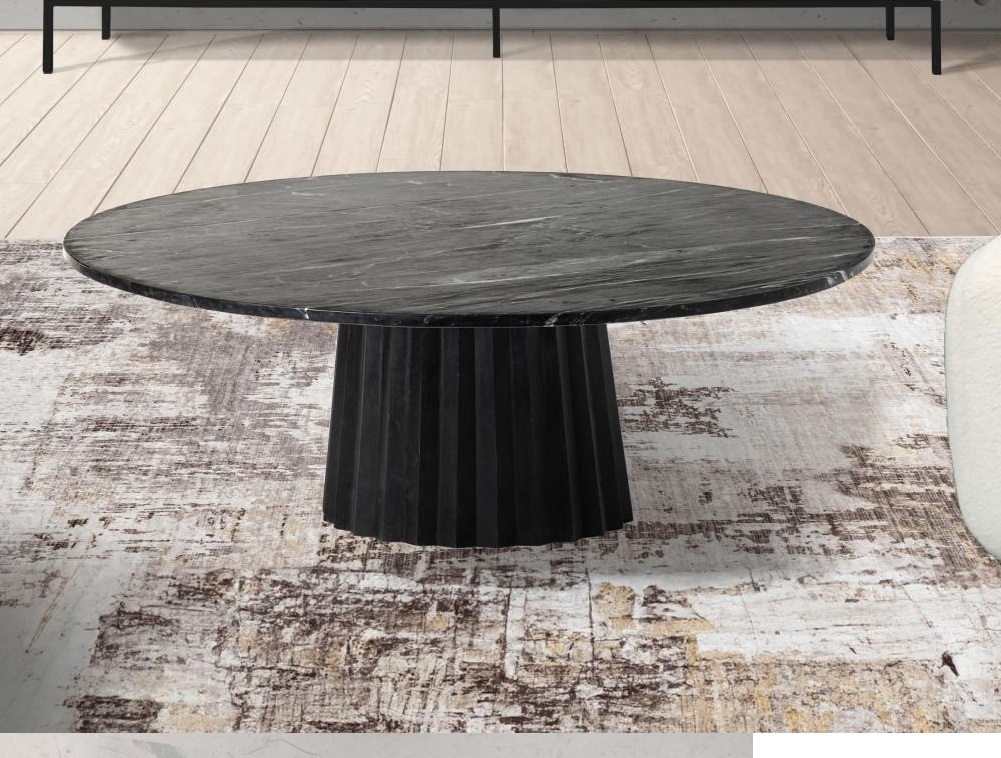 Mesa redonda mármol negro base madera negro 70 cm