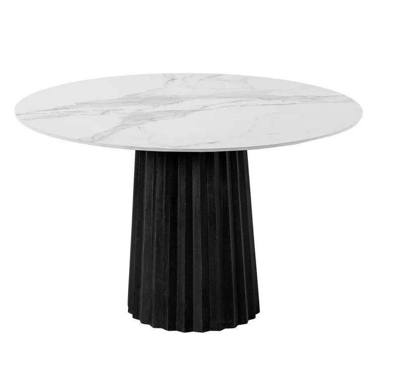 Mesa redonda marmol blanco base madera negro 120