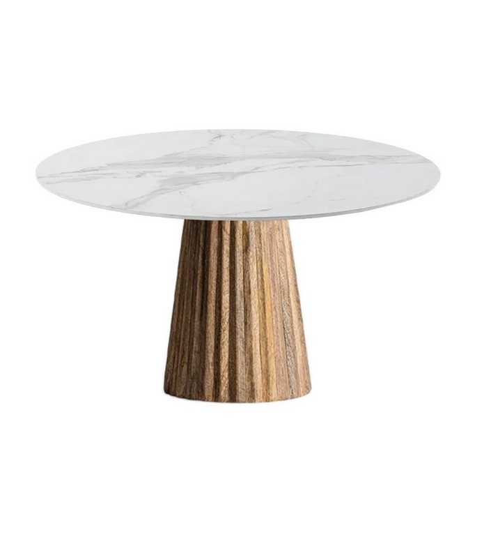Mesa redonda mármol blanco base madera 120 cm