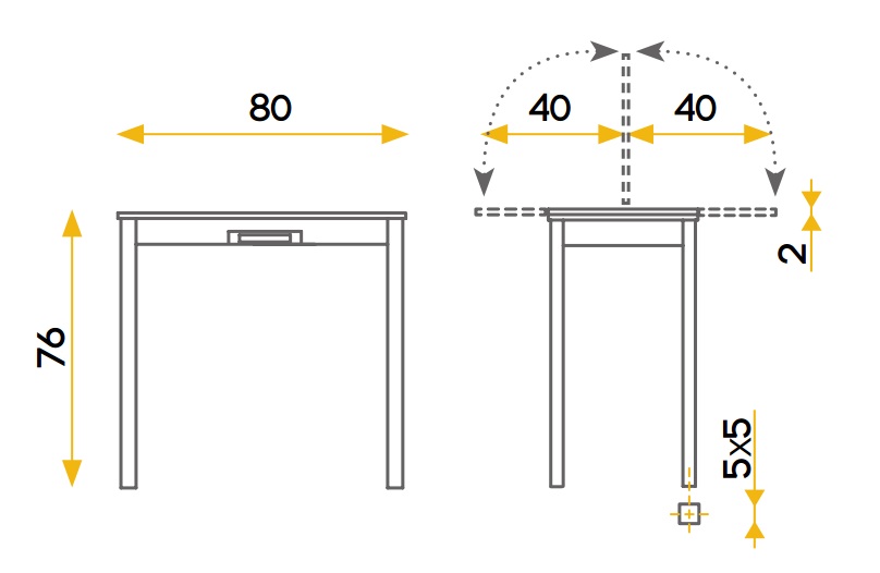 Mesa de cocina extensible Parma roble 80x40-80 cm