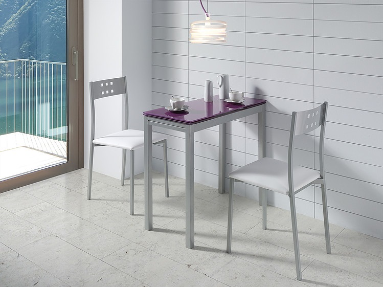 Conjunto de cocina mesa extensible Marboma cristal morado 2 sillas Faro
