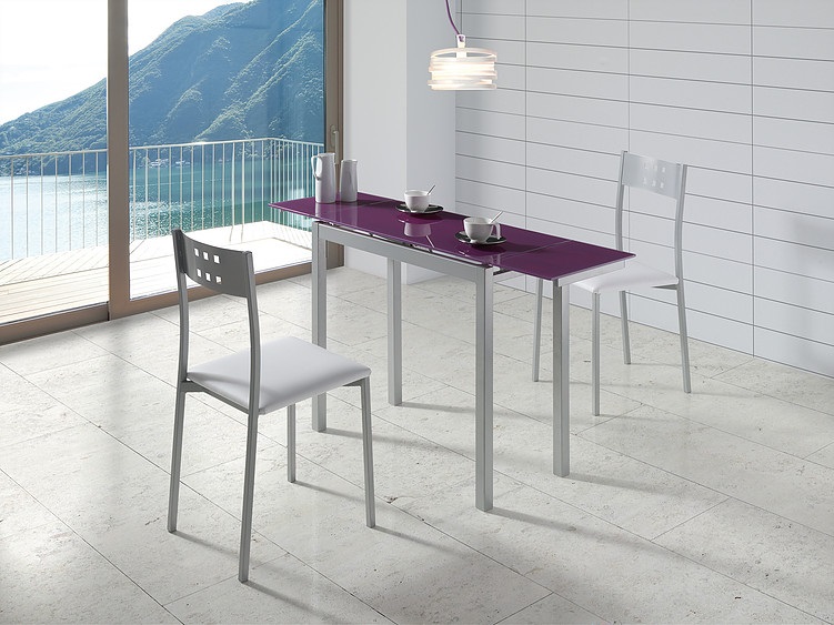 Conjunto de cocina mesa extensible Marboma cristal morado 2 sillas Faro