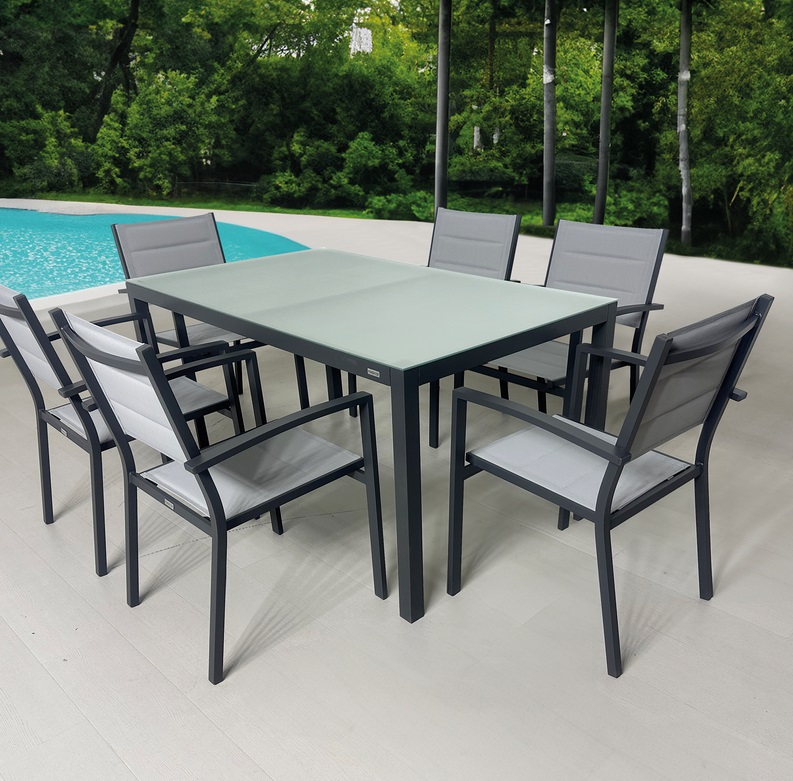 Conjunto de terraza aluminio antracita Benidorm 150x90 6 sillones