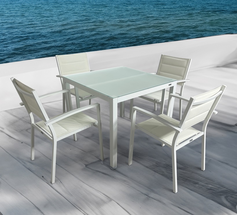 Mesa terraza cuadrada aluminio blanco benidorm 90x90